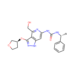 C[C@@H](NC(=O)Nc1cc2[nH]nc(O[C@H]3CCOC3)c2c(CO)n1)c1ccccc1 ZINC001772620032