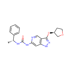 C[C@@H](NC(=O)Nc1cc2[nH]nc(O[C@H]3CCOC3)c2cn1)c1ccccc1 ZINC001772658126