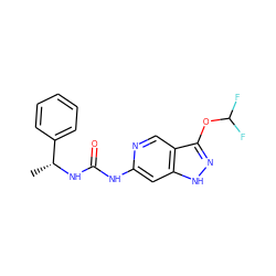 C[C@@H](NC(=O)Nc1cc2[nH]nc(OC(F)F)c2cn1)c1ccccc1 ZINC001772578363