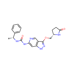 C[C@@H](NC(=O)Nc1cc2[nH]nc(OC[C@@H]3CCC(=O)N3)c2cn1)c1ccccc1 ZINC001772621400