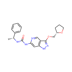 C[C@@H](NC(=O)Nc1cc2[nH]nc(OC[C@@H]3CCCO3)c2cn1)c1ccccc1 ZINC001772633052