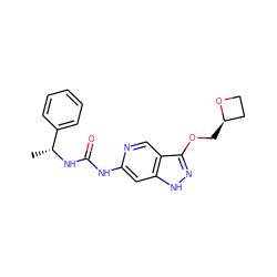 C[C@@H](NC(=O)Nc1cc2[nH]nc(OC[C@@H]3CCO3)c2cn1)c1ccccc1 ZINC000209390543