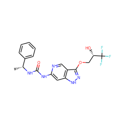 C[C@@H](NC(=O)Nc1cc2[nH]nc(OC[C@H](O)C(F)(F)F)c2cn1)c1ccccc1 ZINC001772633787