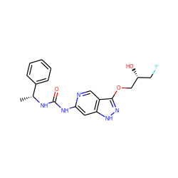 C[C@@H](NC(=O)Nc1cc2[nH]nc(OC[C@H](O)CF)c2cn1)c1ccccc1 ZINC001772577119