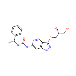 C[C@@H](NC(=O)Nc1cc2[nH]nc(OC[C@H](O)CO)c2cn1)c1ccccc1 ZINC001772574129