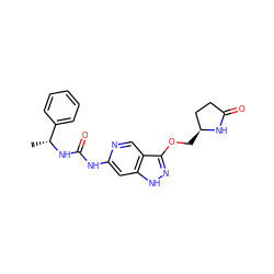 C[C@@H](NC(=O)Nc1cc2[nH]nc(OC[C@H]3CCC(=O)N3)c2cn1)c1ccccc1 ZINC001772611856