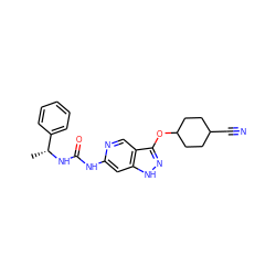 C[C@@H](NC(=O)Nc1cc2[nH]nc(OC3CCC(C#N)CC3)c2cn1)c1ccccc1 ZINC001772621864