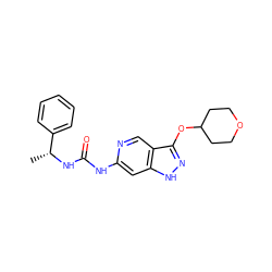 C[C@@H](NC(=O)Nc1cc2[nH]nc(OC3CCOCC3)c2cn1)c1ccccc1 ZINC001772590694