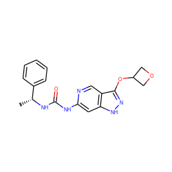 C[C@@H](NC(=O)Nc1cc2[nH]nc(OC3COC3)c2cn1)c1ccccc1 ZINC000209396702