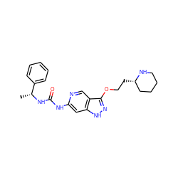 C[C@@H](NC(=O)Nc1cc2[nH]nc(OCC[C@H]3CCCCN3)c2cn1)c1ccccc1 ZINC001772607301