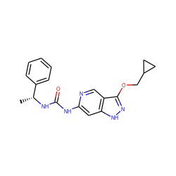 C[C@@H](NC(=O)Nc1cc2[nH]nc(OCC3CC3)c2cn1)c1ccccc1 ZINC000209396660