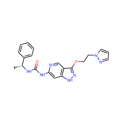 C[C@@H](NC(=O)Nc1cc2[nH]nc(OCCn3cccn3)c2cn1)c1ccccc1 ZINC001772608765