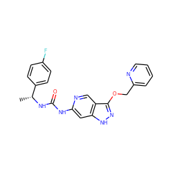 C[C@@H](NC(=O)Nc1cc2[nH]nc(OCc3ccccn3)c2cn1)c1ccc(F)cc1 ZINC001772635803