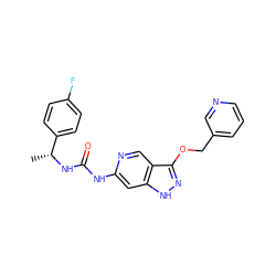 C[C@@H](NC(=O)Nc1cc2[nH]nc(OCc3cccnc3)c2cn1)c1ccc(F)cc1 ZINC001772601074