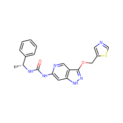 C[C@@H](NC(=O)Nc1cc2[nH]nc(OCc3cncs3)c2cn1)c1ccccc1 ZINC001772599764