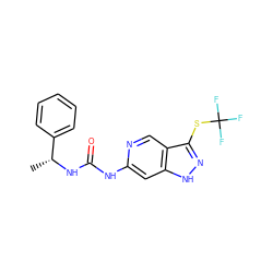 C[C@@H](NC(=O)Nc1cc2[nH]nc(SC(F)(F)F)c2cn1)c1ccccc1 ZINC001772654912