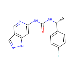 C[C@@H](NC(=O)Nc1cc2[nH]ncc2cn1)c1ccc(F)cc1 ZINC000205440369