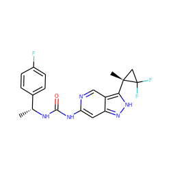 C[C@@H](NC(=O)Nc1cc2n[nH]c([C@]3(C)CC3(F)F)c2cn1)c1ccc(F)cc1 ZINC000205434147