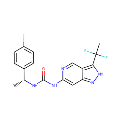 C[C@@H](NC(=O)Nc1cc2n[nH]c(C(C)(F)F)c2cn1)c1ccc(F)cc1 ZINC000219773798