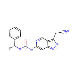 C[C@@H](NC(=O)Nc1cc2n[nH]c(CC#N)c2cn1)c1ccccc1 ZINC000218534984