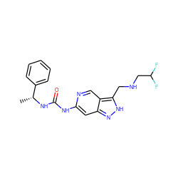 C[C@@H](NC(=O)Nc1cc2n[nH]c(CNCC(F)F)c2cn1)c1ccccc1 ZINC000219772790