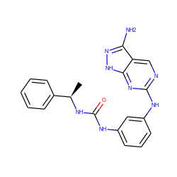 C[C@@H](NC(=O)Nc1cccc(Nc2ncc3c(N)n[nH]c3n2)c1)c1ccccc1 ZINC000084732129