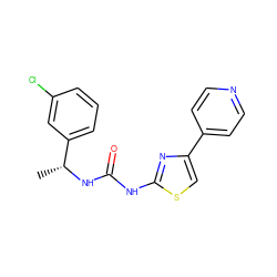 C[C@@H](NC(=O)Nc1nc(-c2ccncc2)cs1)c1cccc(Cl)c1 ZINC000166026584