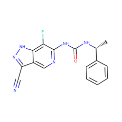 C[C@@H](NC(=O)Nc1ncc2c(C#N)n[nH]c2c1F)c1ccccc1 ZINC000219770359