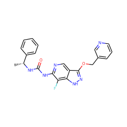 C[C@@H](NC(=O)Nc1ncc2c(OCc3cccnc3)n[nH]c2c1F)c1ccccc1 ZINC000209396608