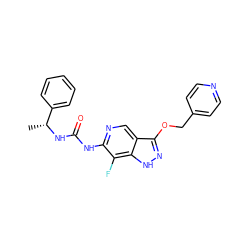 C[C@@H](NC(=O)Nc1ncc2c(OCc3ccncc3)n[nH]c2c1F)c1ccccc1 ZINC000209390352