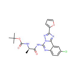 C[C@@H](NC(=O)OC(C)(C)C)C(=O)Nc1nc2ccc(Cl)cc2c2nc(-c3ccco3)nn12 ZINC000013672430