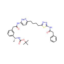 C[C@@H](NC(=O)OC(C)(C)C)c1cccc(CC(=O)Nc2ccc(CCCCc3nnc(NC(=O)Cc4ccccc4)s3)nn2)c1 ZINC000169698458