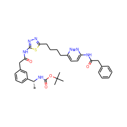 C[C@@H](NC(=O)OC(C)(C)C)c1cccc(CC(=O)Nc2nnc(CCCCc3ccc(NC(=O)Cc4ccccc4)nn3)s2)c1 ZINC000169698455