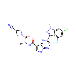 C[C@@H](NC(=O)c1c[nH]c2ncc(-c3nn(C)c4cc(Cl)cc(F)c34)nc12)C(=O)N1CC(C#N)C1 ZINC000096258688