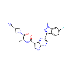 C[C@@H](NC(=O)c1c[nH]c2ncc(-c3nn(C)c4cc(F)ccc34)nc12)C(=O)N1CC(C#N)C1 ZINC000095920563