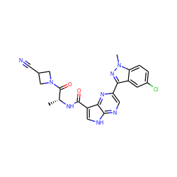 C[C@@H](NC(=O)c1c[nH]c2ncc(-c3nn(C)c4ccc(Cl)cc34)nc12)C(=O)N1CC(C#N)C1 ZINC000096258700