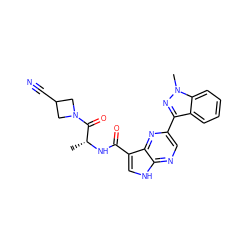 C[C@@H](NC(=O)c1c[nH]c2ncc(-c3nn(C)c4ccccc34)nc12)C(=O)N1CC(C#N)C1 ZINC000096258698