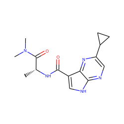 C[C@@H](NC(=O)c1c[nH]c2ncc(C3CC3)nc12)C(=O)N(C)C ZINC000095584316