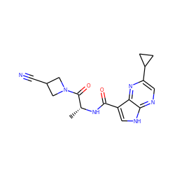 C[C@@H](NC(=O)c1c[nH]c2ncc(C3CC3)nc12)C(=O)N1CC(C#N)C1 ZINC000095581110