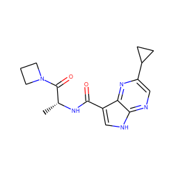 C[C@@H](NC(=O)c1c[nH]c2ncc(C3CC3)nc12)C(=O)N1CCC1 ZINC000095583198