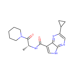 C[C@@H](NC(=O)c1c[nH]c2ncc(C3CC3)nc12)C(=O)N1CCCCC1 ZINC000095585633