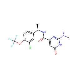 C[C@@H](NC(=O)c1cc(=O)[nH]c(N(C)C)n1)c1ccc(OC(F)(F)F)c(Cl)c1 ZINC001772572976