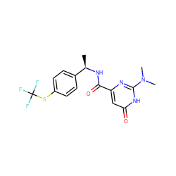 C[C@@H](NC(=O)c1cc(=O)[nH]c(N(C)C)n1)c1ccc(SC(F)(F)F)cc1 ZINC001772577965