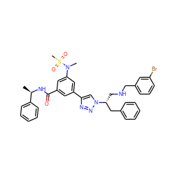 C[C@@H](NC(=O)c1cc(-c2cn([C@H](CNCc3cccc(Br)c3)Cc3ccccc3)nn2)cc(N(C)S(C)(=O)=O)c1)c1ccccc1 ZINC000072176865