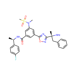 C[C@@H](NC(=O)c1cc(-c2nc([C@](C)(N)Cc3ccccc3)no2)cc(N(C)S(C)(=O)=O)c1)c1ccc(F)cc1 ZINC000049775561