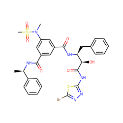 C[C@@H](NC(=O)c1cc(C(=O)N[C@@H](Cc2ccccc2)[C@@H](O)C(=O)Nc2nnc(Br)s2)cc(N(C)S(C)(=O)=O)c1)c1ccccc1 ZINC000096937866