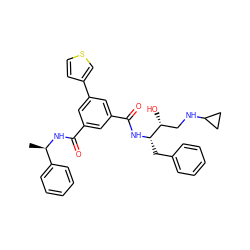 C[C@@H](NC(=O)c1cc(C(=O)N[C@@H](Cc2ccccc2)[C@H](O)CNC2CC2)cc(-c2ccsc2)c1)c1ccccc1 ZINC000044417782