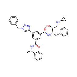 C[C@@H](NC(=O)c1cc(C(=O)N[C@@H](Cc2ccccc2)[C@H](O)CNC2CC2)cc(-c2cn(Cc3ccccc3)nn2)c1)c1ccccc1 ZINC000044351903