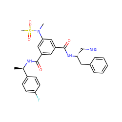 C[C@@H](NC(=O)c1cc(C(=O)N[C@H](CN)Cc2ccccc2)cc(N(C)S(C)(=O)=O)c1)c1ccc(F)cc1 ZINC000014961895