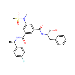 C[C@@H](NC(=O)c1cc(C(=O)N[C@H](CO)Cc2ccccc2)cc(N(C)S(C)(=O)=O)c1)c1ccc(F)cc1 ZINC000014961891